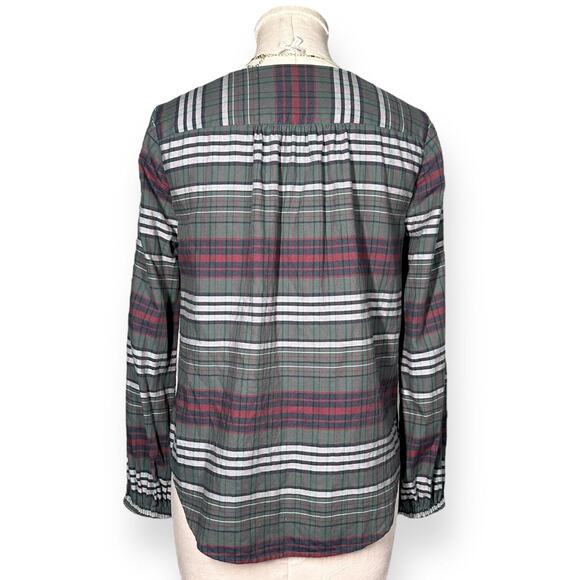 MADEWELL Pineview Plaid Button Front Blouse Top Striped Green Red Cozy Chic S/M - Picture 8 of 13